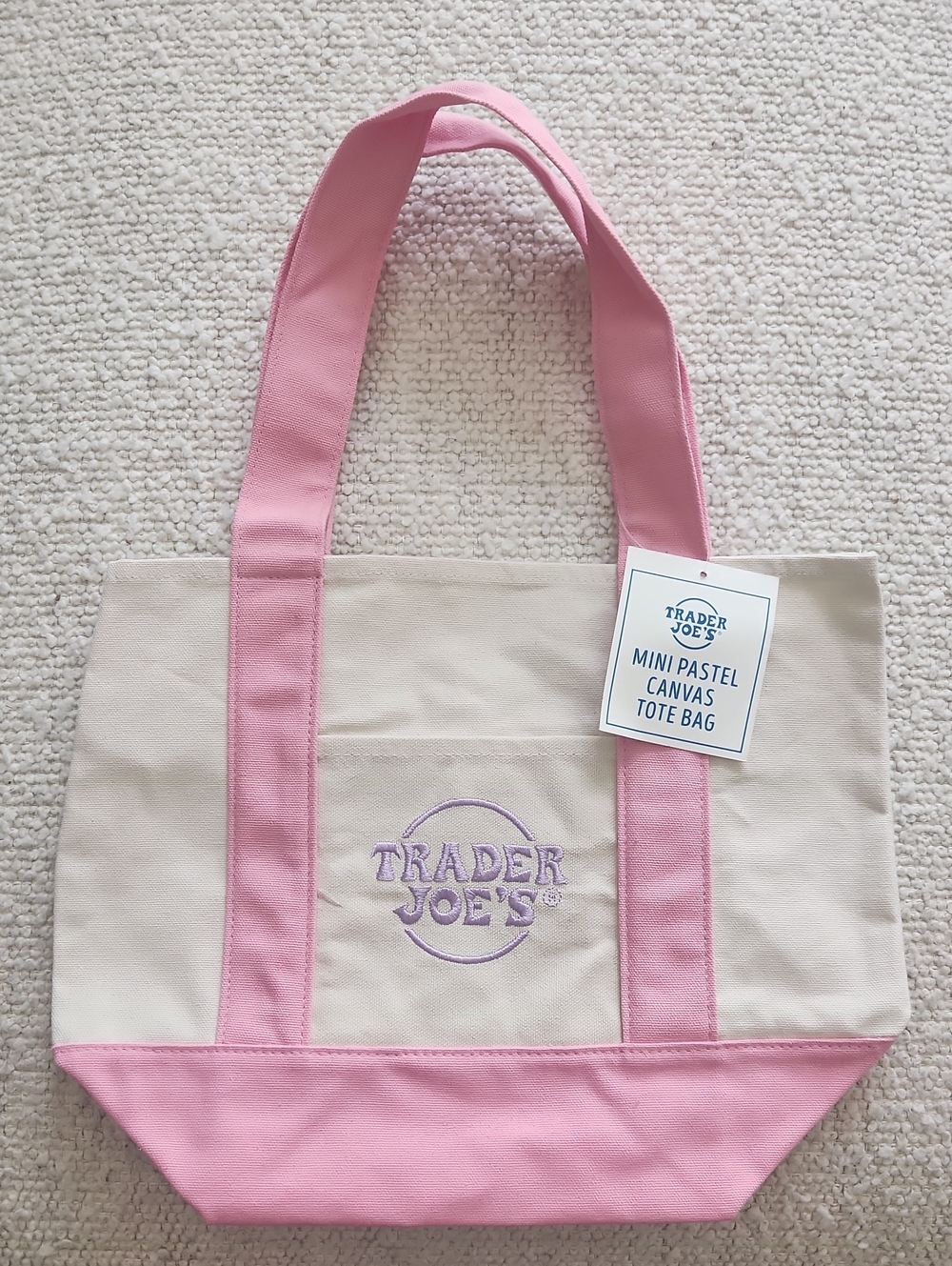 Trader Joe's Pink & Cream Canvas Tote - Mini Pastel Carryall